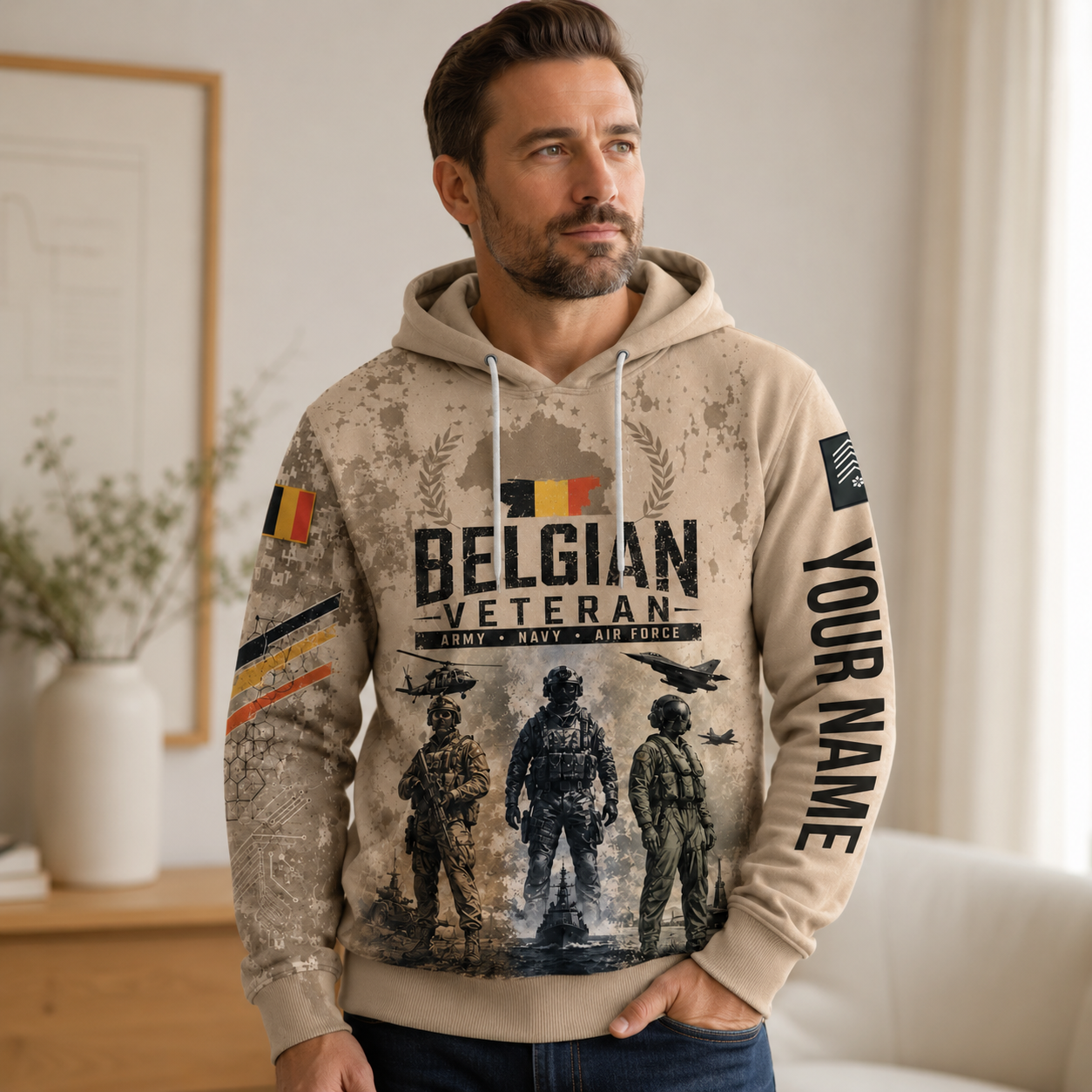 Personalized Belgium Soldier/Veteran with Name & Rank Hoodie All Over Printed - 17785440