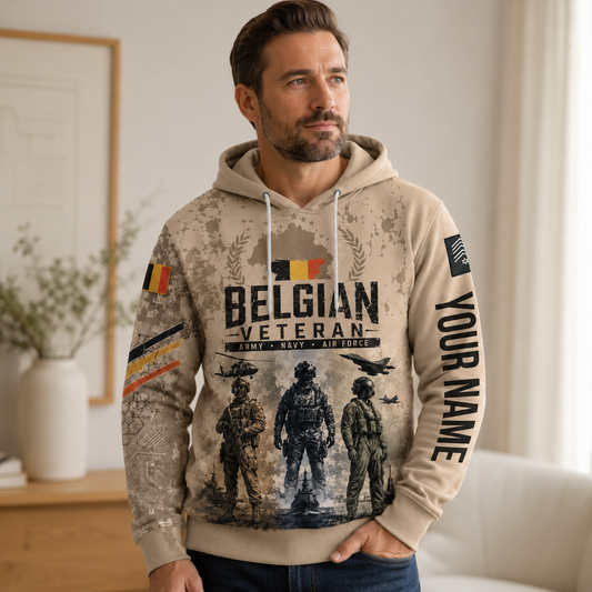 Personalized Belgium Soldier/Veteran with Name & Rank Hoodie All Over Printed - 17785440