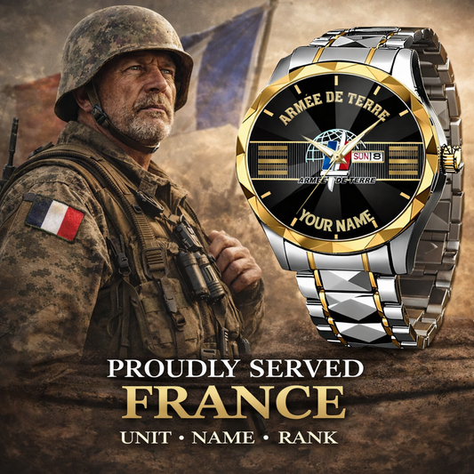 Personalized France Soldier/ Veteran With Rank and Name Gentleman Crystal Metal Watch - 17388000