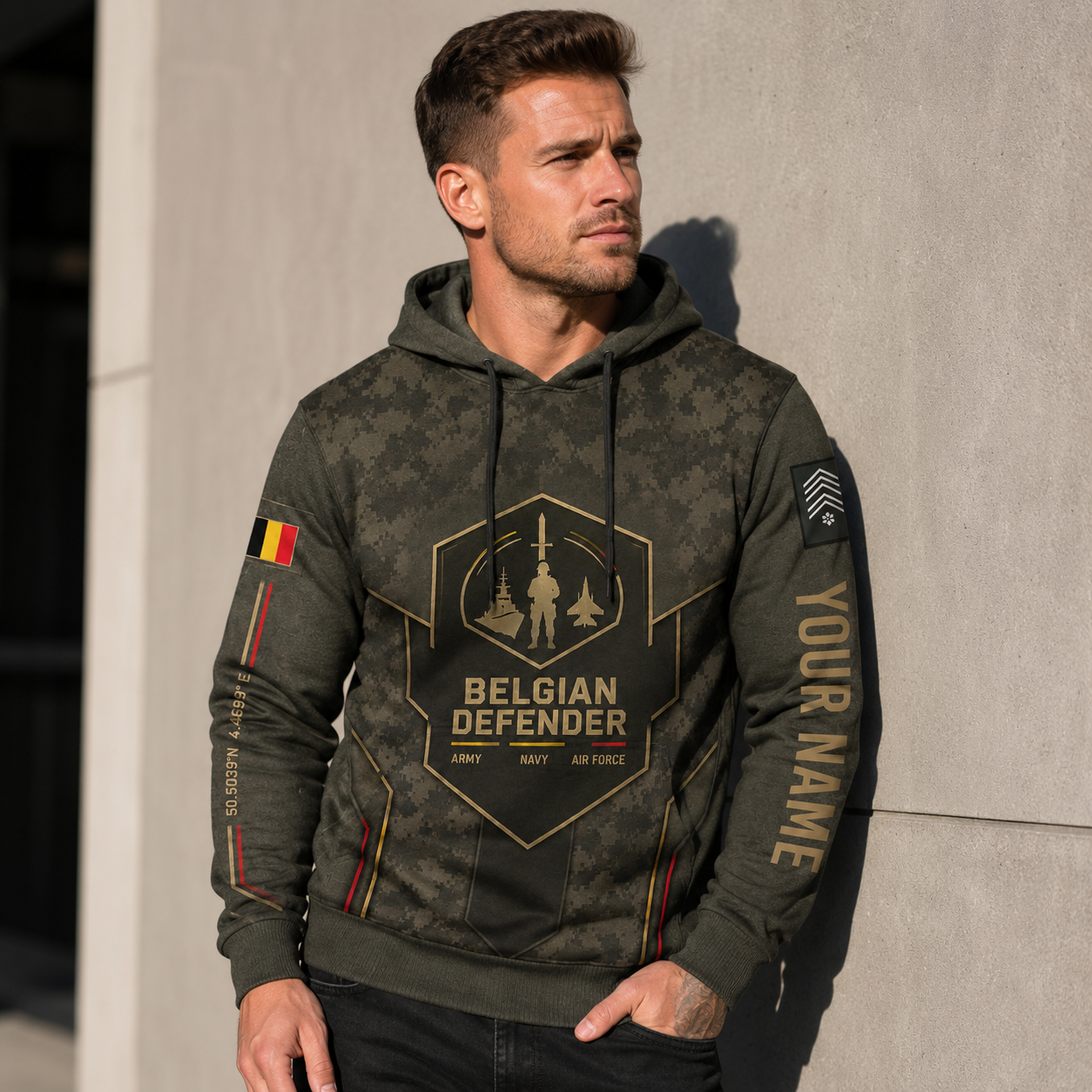 Personalized Belgium Soldier/Veteran with Name & Rank Hoodie All Over Printed - 17787168