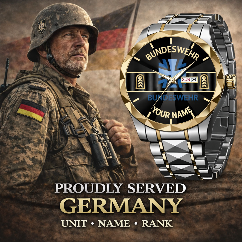 Personalized Germany Soldier/ Veteran With Rank and Name Gentleman Crystal Metal Watch - 17388000