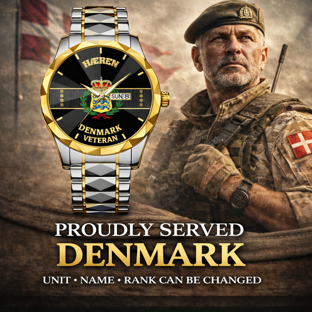 Personalized Denmark Soldier/ Veteran With Rank and Name Gentleman Crystal Metal Watch - 17388000