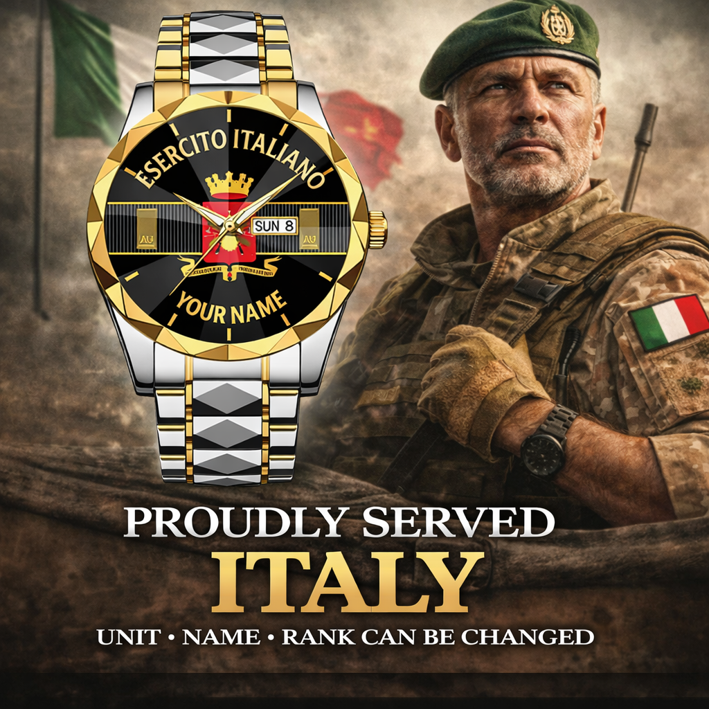 Personalized Italy Soldier/ Veteran With Rank and Name Gentleman Crystal Metal Watch - 17388000