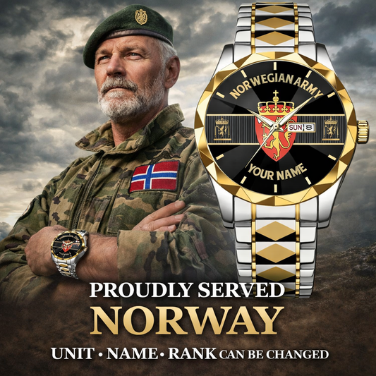 Personalized Norway Soldier/ Veteran With Rank and Name Gentleman Crystal Metal Watch - 17388000
