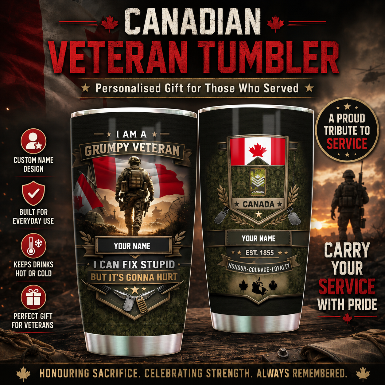 Personalized Canada Veteran/ Soldier With Rank And Name Camo Tumbler - 17731872