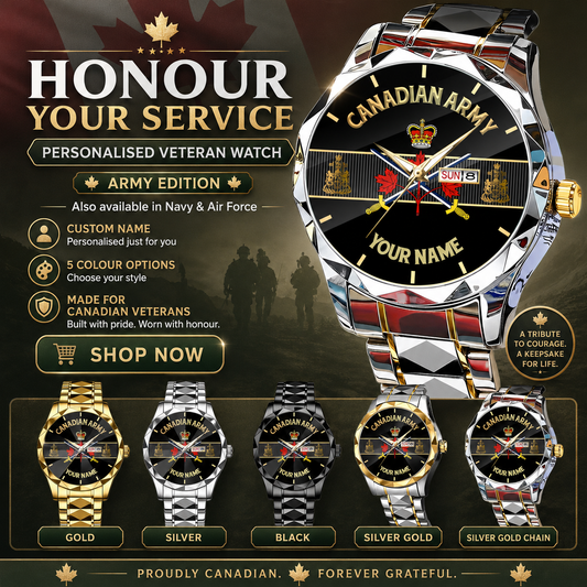 Personalized Canada Soldier/ Veteran With Rank and Name Gentleman Crystal Metal Watch - 17388000