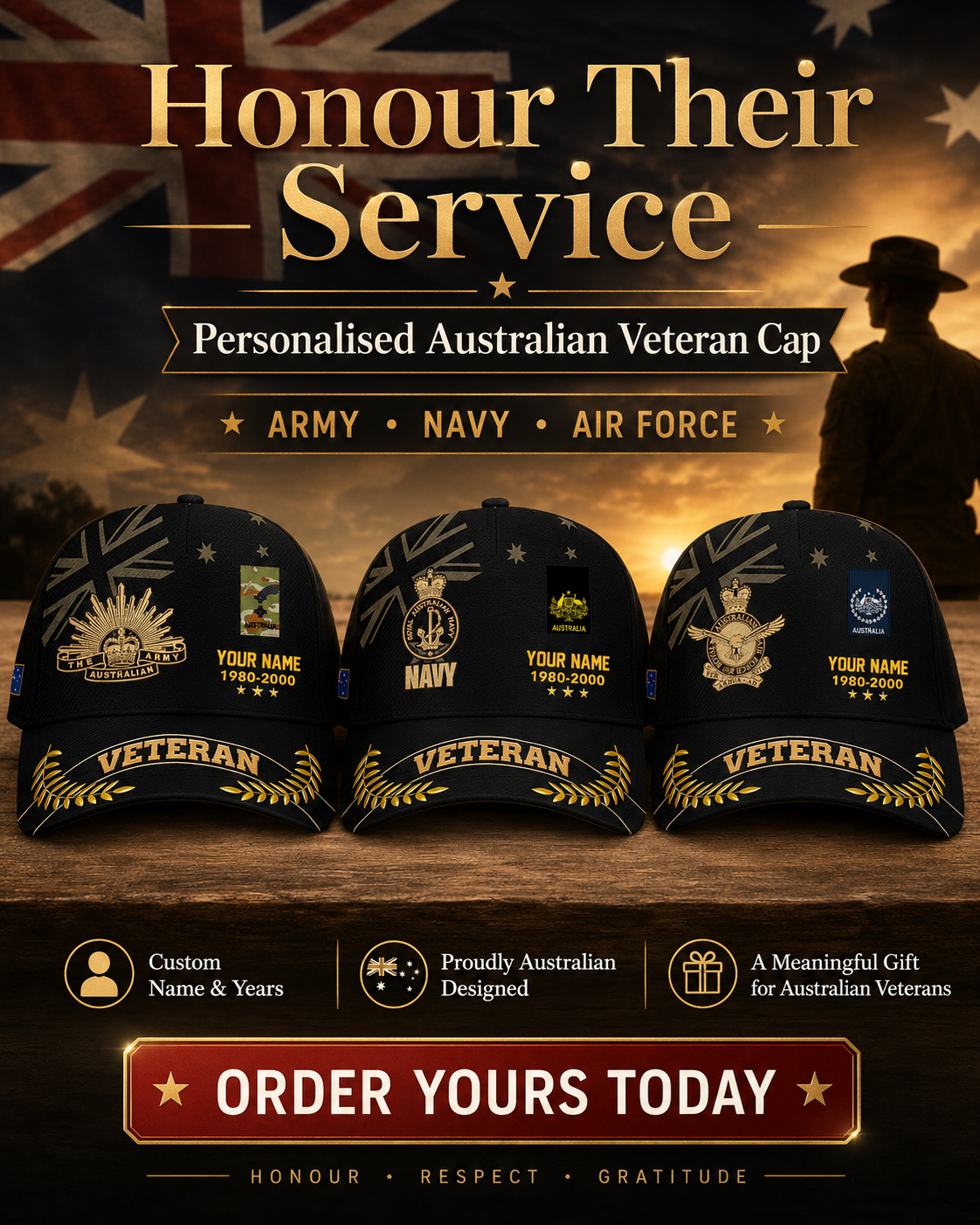 Personalized Name Year & Rank Australia Soldier/Veterans Baseball Cap - 1759968004