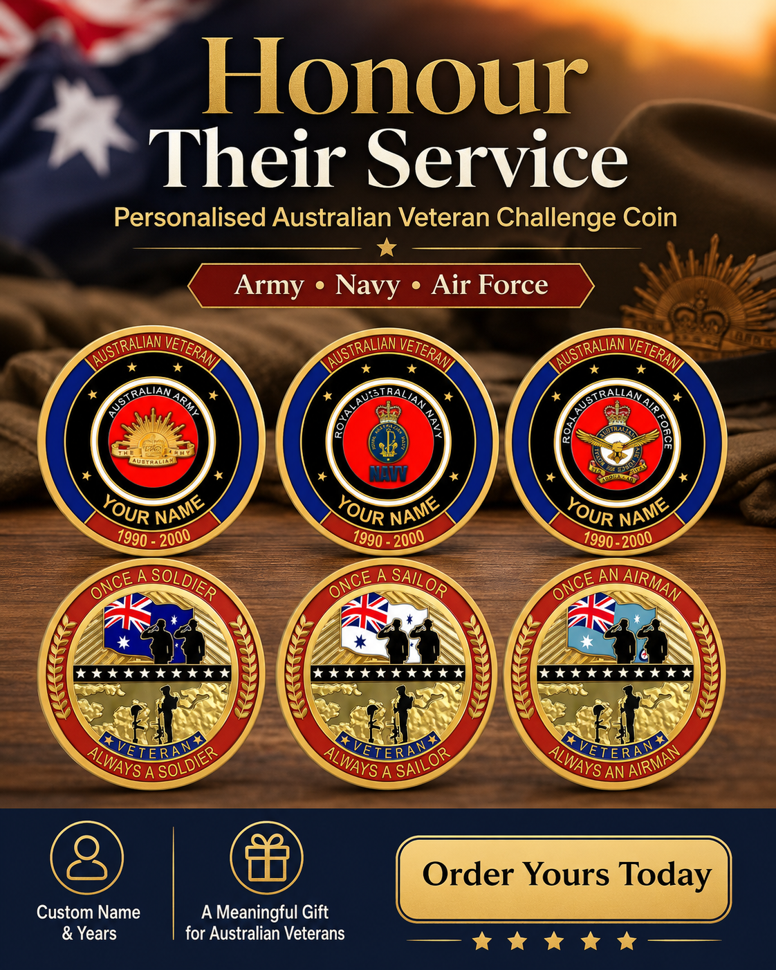 Personalized Australia Veteran/ Soldier With Name And Year Challenge Coin - 17742240