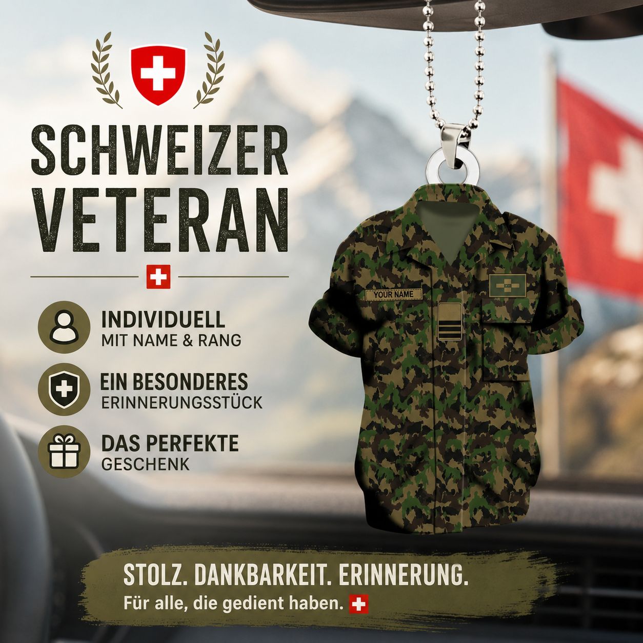 Personalized Swiss Veteran/Soldier Christmas with Name and Rank Ornament Printed - 17317152