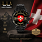 Personalisierte Schweizer Soldat/Veteran mit Namen und Rang, schwarze Edelstahluhr – 0703240001 – Goldversion