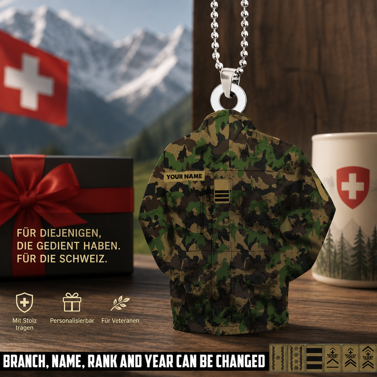 Personalized Swiss Veteran/Soldier Christmas with Name and Rank Ornament Printed - 17318880