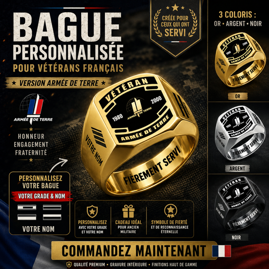 Personalized France Soldier/Veteran with Name, Year and Rank Engraved Men’s Ring - 17647200