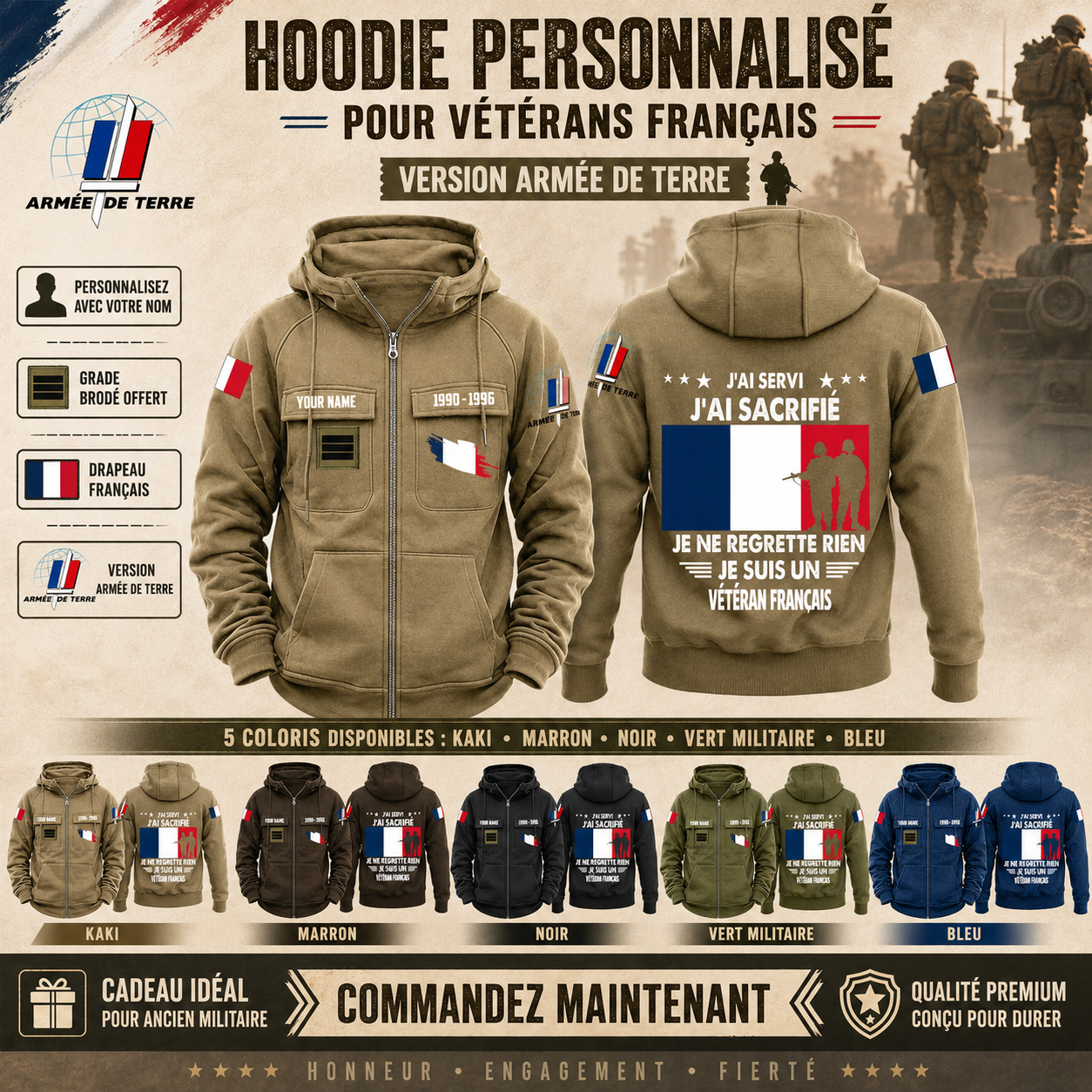 Personalized France Soldier/Veteran Tactical Zip Hoodie, I'm A Francais Veteran - QK1780099201