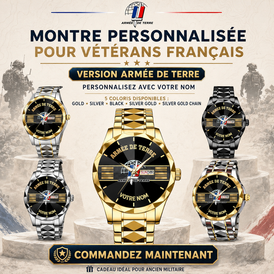 Personalized France Soldier/ Veteran With Rank and Name Gentleman Crystal Metal Watch - 17388000