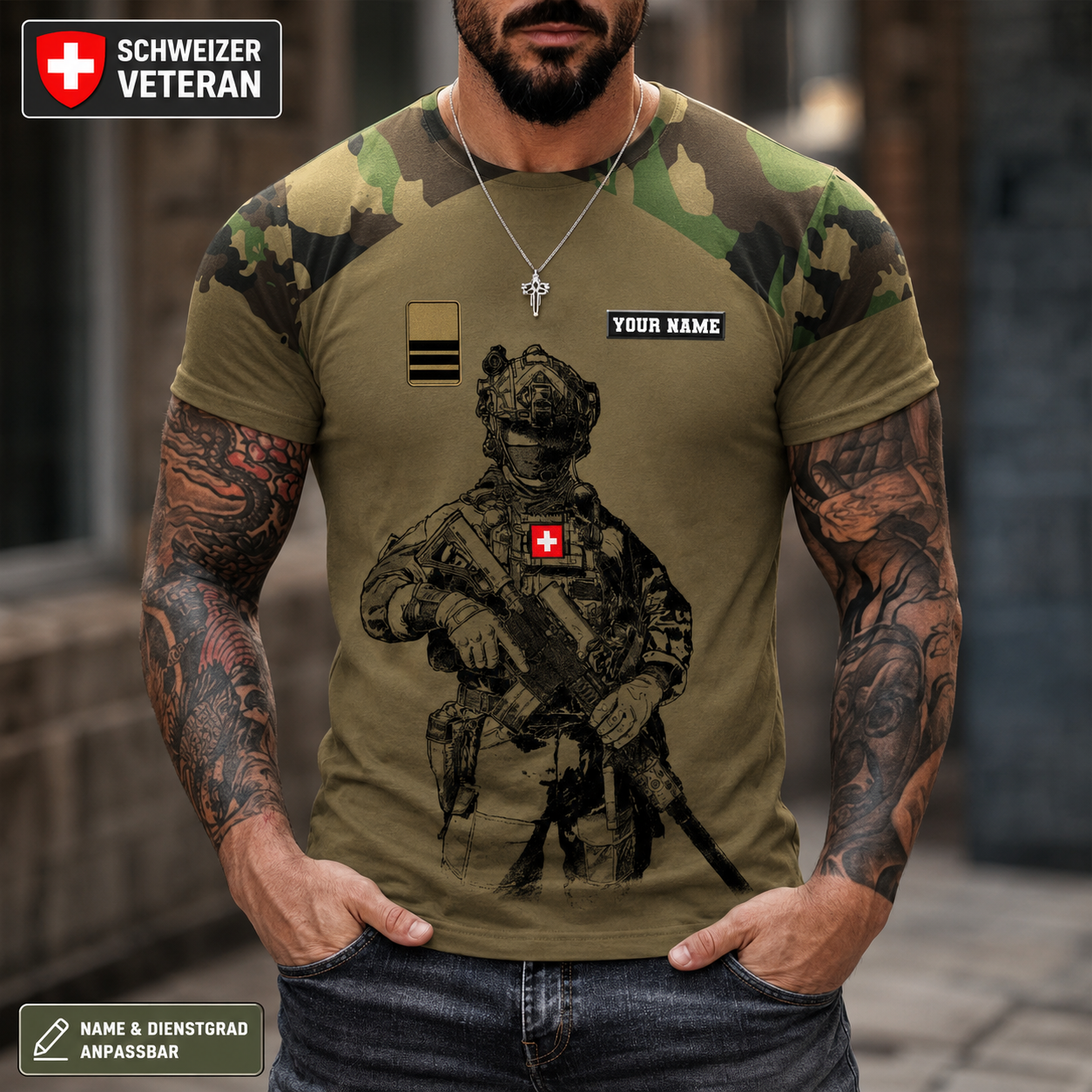 Personalized Swiss Soldier/ Veteran Camo With Name And Rank T-shirt 3D Printed - 17023392