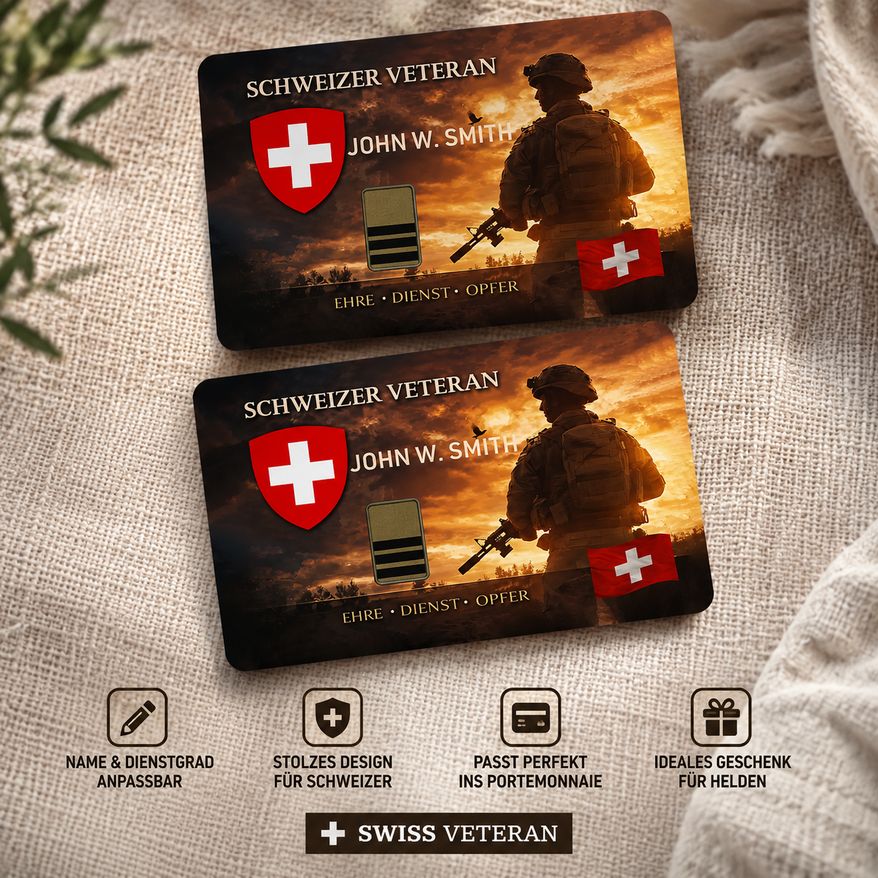 Personalized Swiss Soldier/ Veteran With Rank, Name And Year Aluminum Wallet Card - 1772496