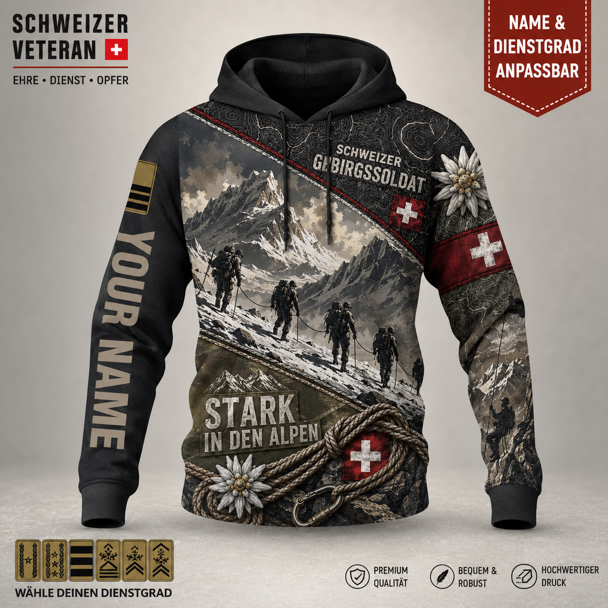 Personalized Swiss Soldier/Veteran with Name and Rank Hoodie All Over Printed - 17779392