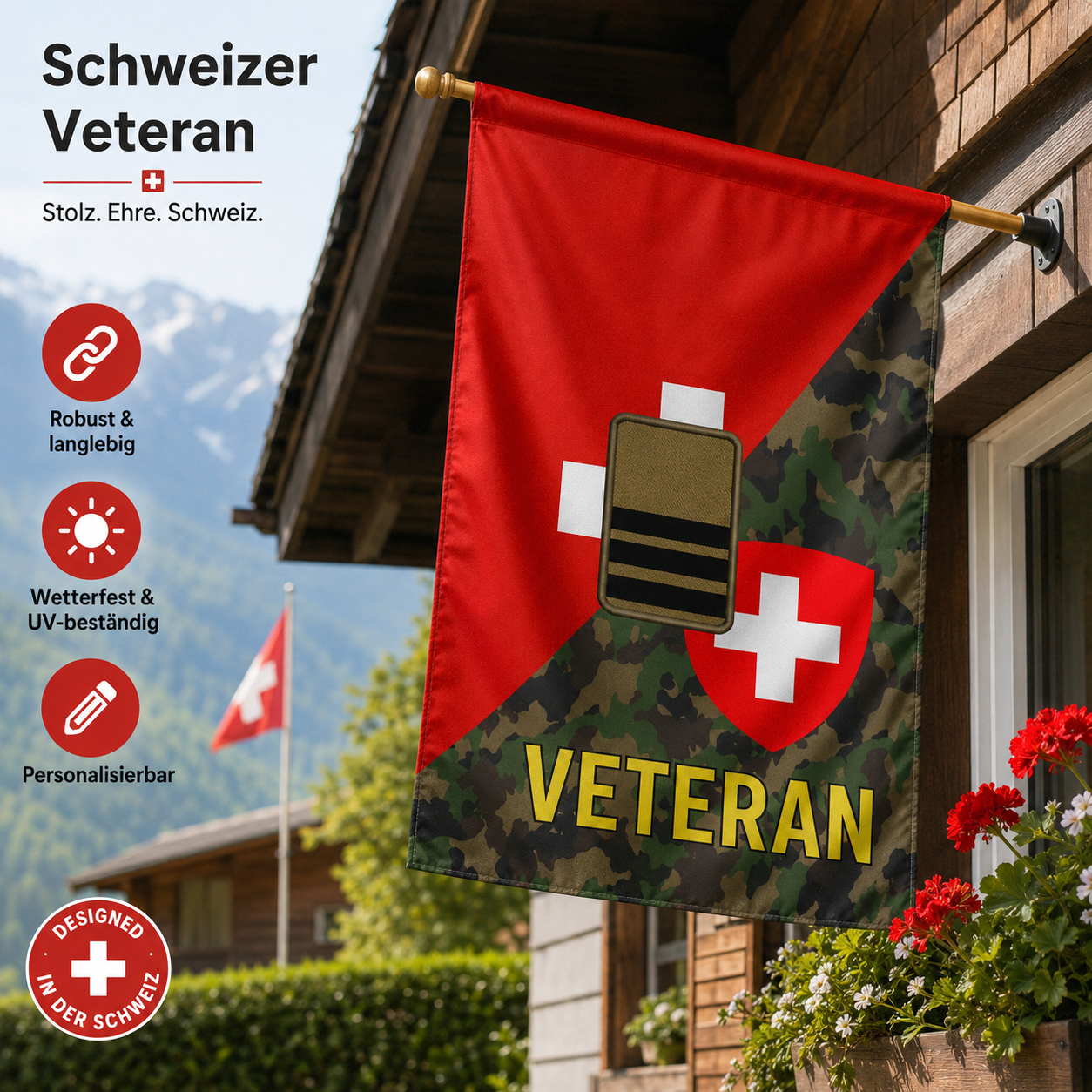 Personalisierter Schweizer Soldat/Veteranen-Tarnung mit Ranghausflagge, 3D-Druck – 2608230001