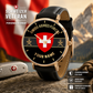 Personalized Swiss Soldier/ Veteran With Name And Rank Black Stitched Leather Watch - 17097696 - Gold Version