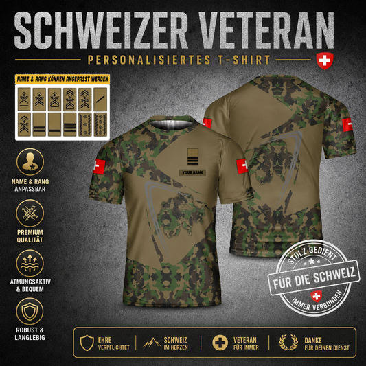 T-shirt personnalisé avec camouflage soldat suisse/vétéran avec nom et grade imprimé en 3D - 2801240002