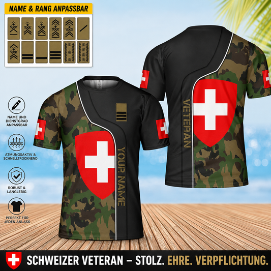 T-shirt personnalisé avec camouflage soldat/vétéran suisse avec nom et grade imprimé en 3D - 0402240002