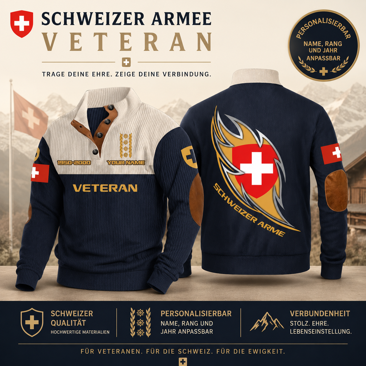 Personalized Swiss Soldier/ Veteran With Name, Year And Rank Sports Sweatshirt - 17400960
