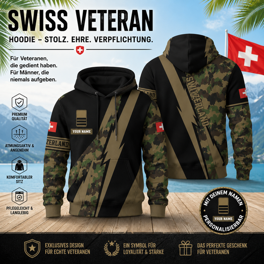 Personalized Swiss Soldier/ Veteran Camo With Name And Rank Hoodie 3D Printed - 17095968