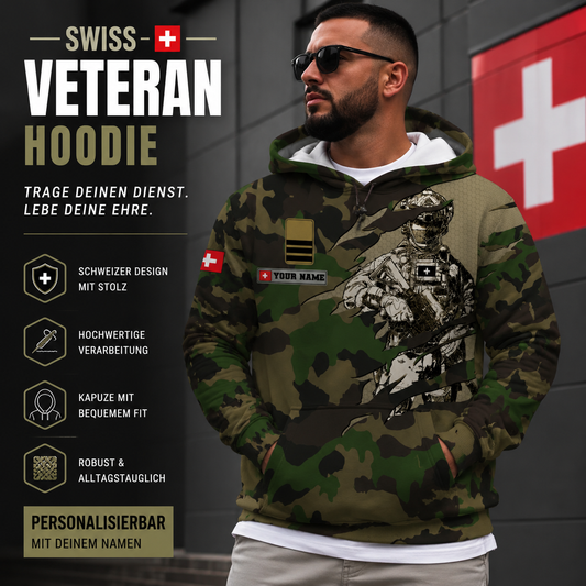 Personalized Swiss Soldier/ Veteran Camo With Name And Rank Hoodie - 168540481