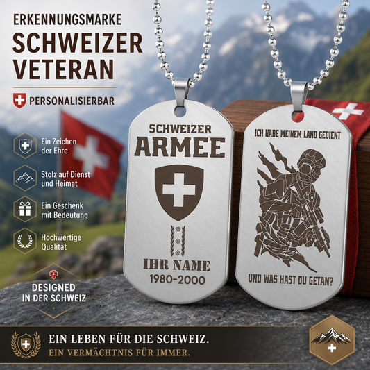 Personalized Swiss Soldier/Veteran with Rank, Name & Year Dog Tag Necklace - 1763942401