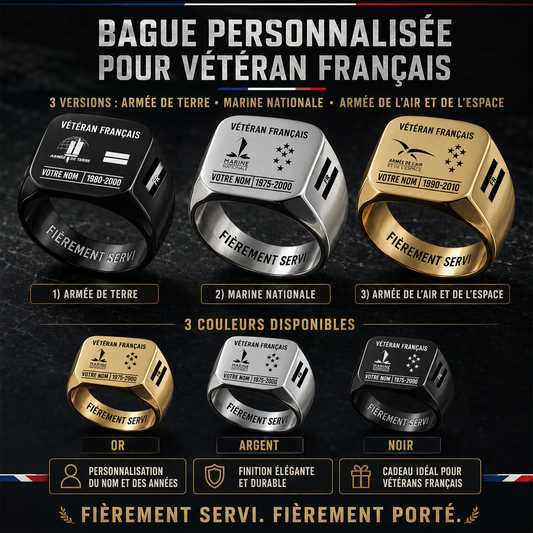Personalized France Soldier/Veteran with Name, Year and Rank Engraved Men’s Ring - 17635104