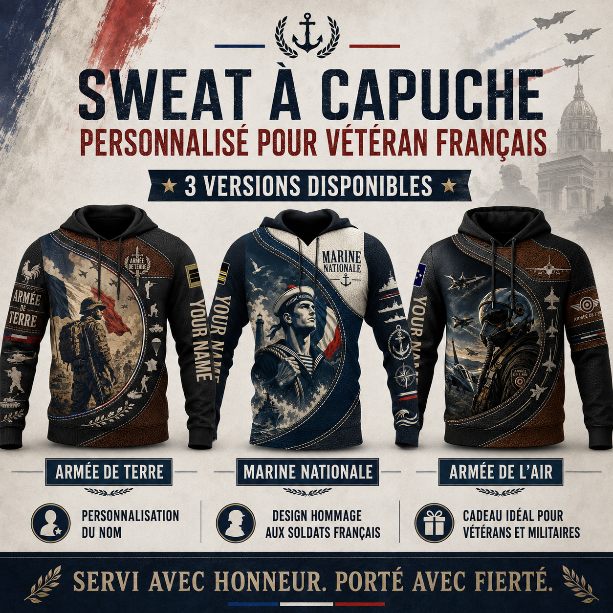 Personalized France Soldier/Veteran with Name & Rank Hoodie All Over Printed - 177802560
