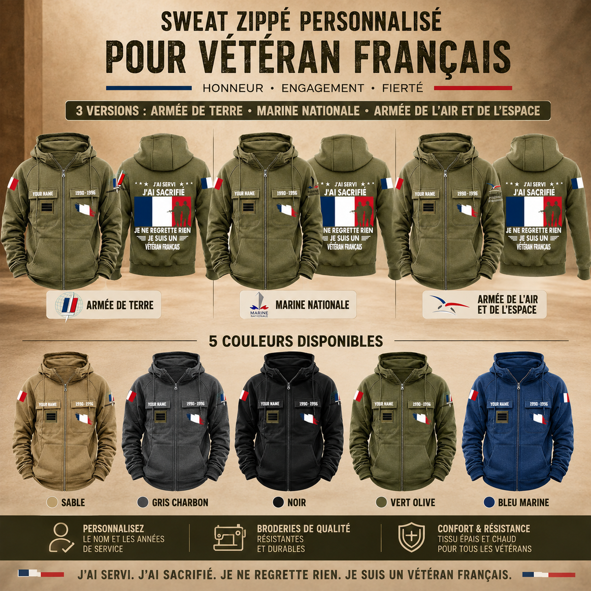 Personalized France Soldier/Veteran Tactical Zip Hoodie, I'm A Francais Veteran - QK1780099201