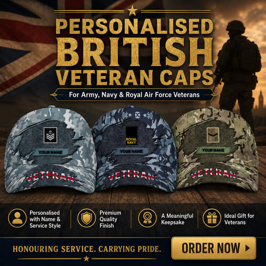 Casquette de baseball camouflage personnalisée avec rang et nom pour soldat/ancien combattant du Royaume-Uni - 16843680