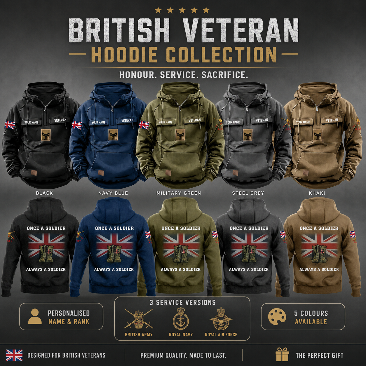 Personalized UK Soldier/Veteran Vintage Hoodie All Over Printed - 17273088