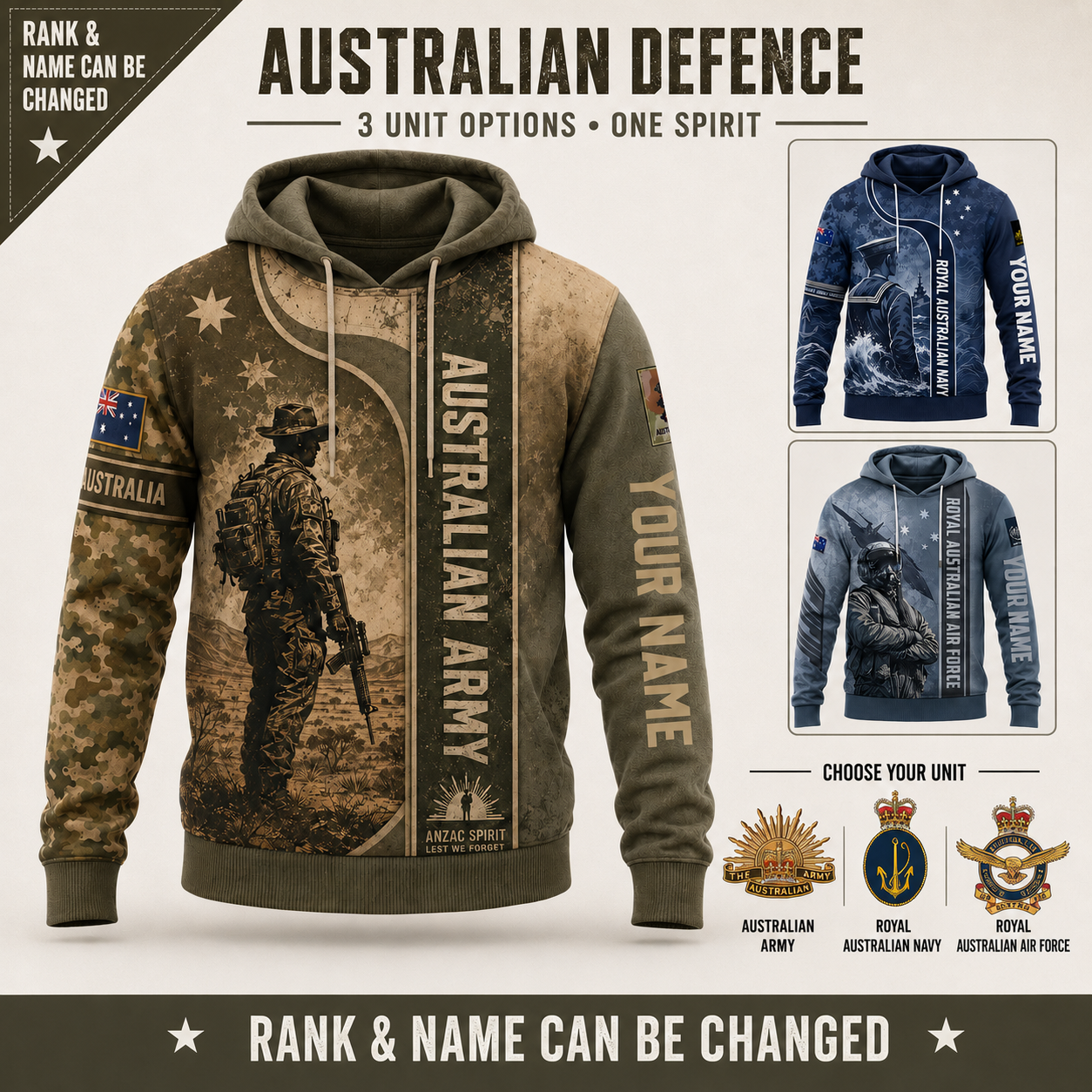Personalized Australia Soldier/Veteran with Name & Rank Hoodie All Over Printed - 17783712