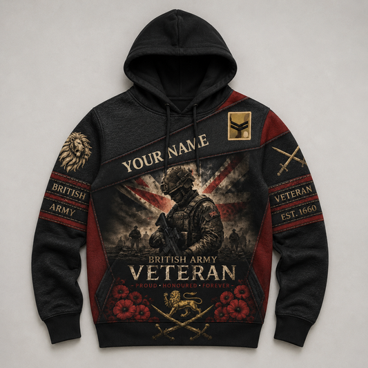 Personalized UK Soldier/Veteran with Name & Rank Hoodie All Over Printed - 17788032