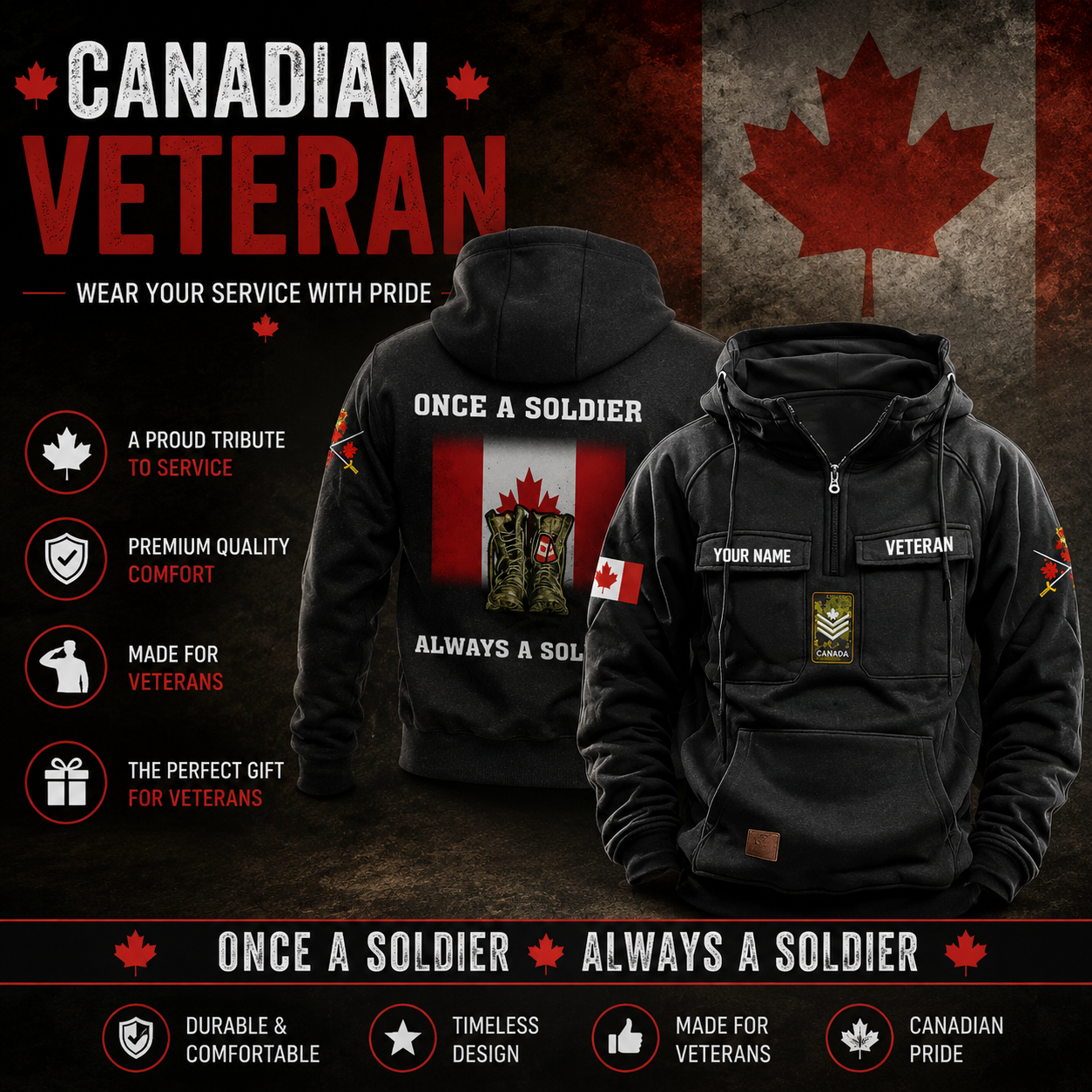 Personalized Canada Soldier/Veteran Vintage Hoodie All Over Printed - 17273088