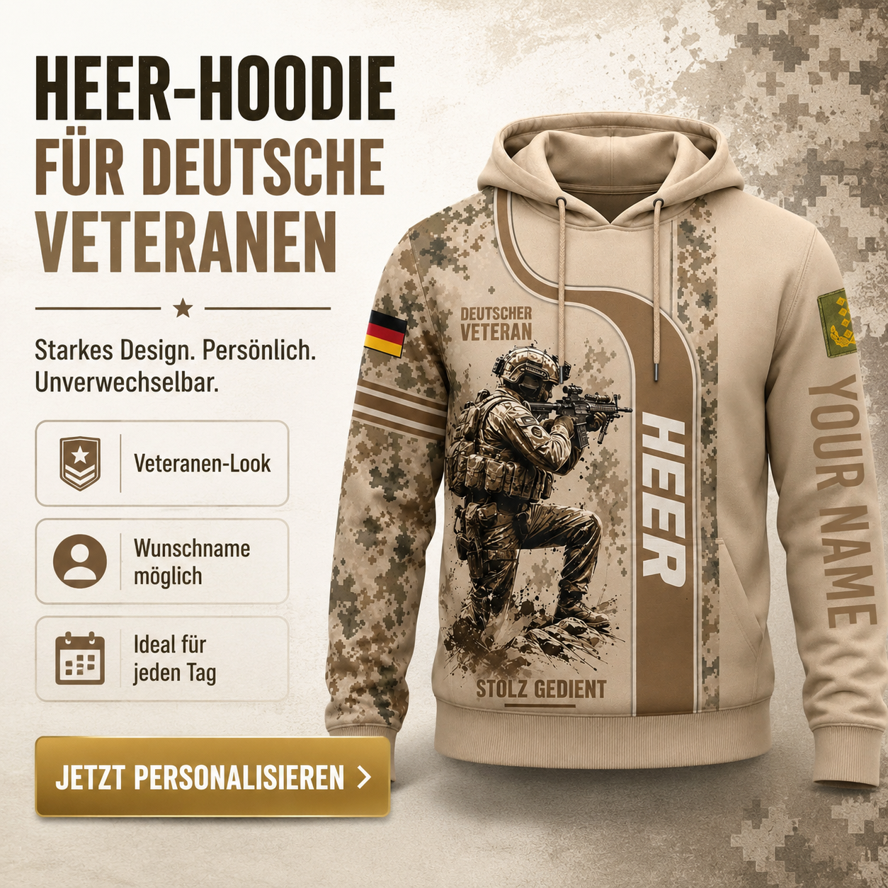 Personalized Germany Soldier/Veteran with Name and Rank Hoodie All Over Printed - 177871680