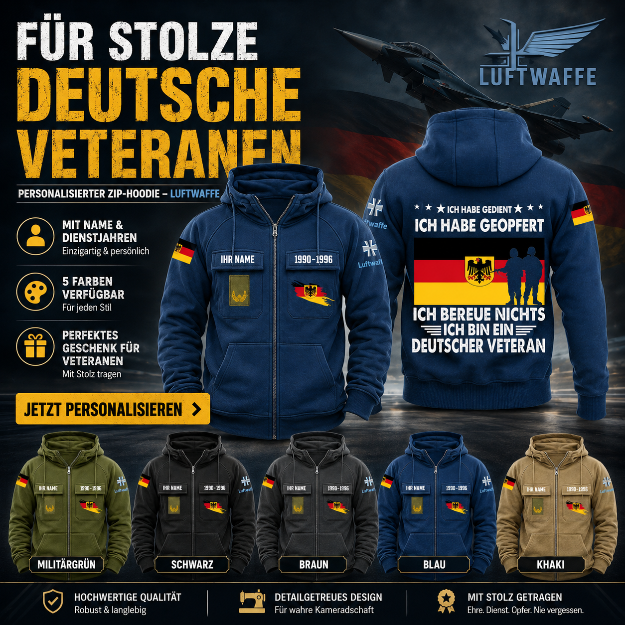 Personalized Germany Soldier/Veteran Tactical Zip Hoodie, I'm A Deutscher Veteran - QK1780099201