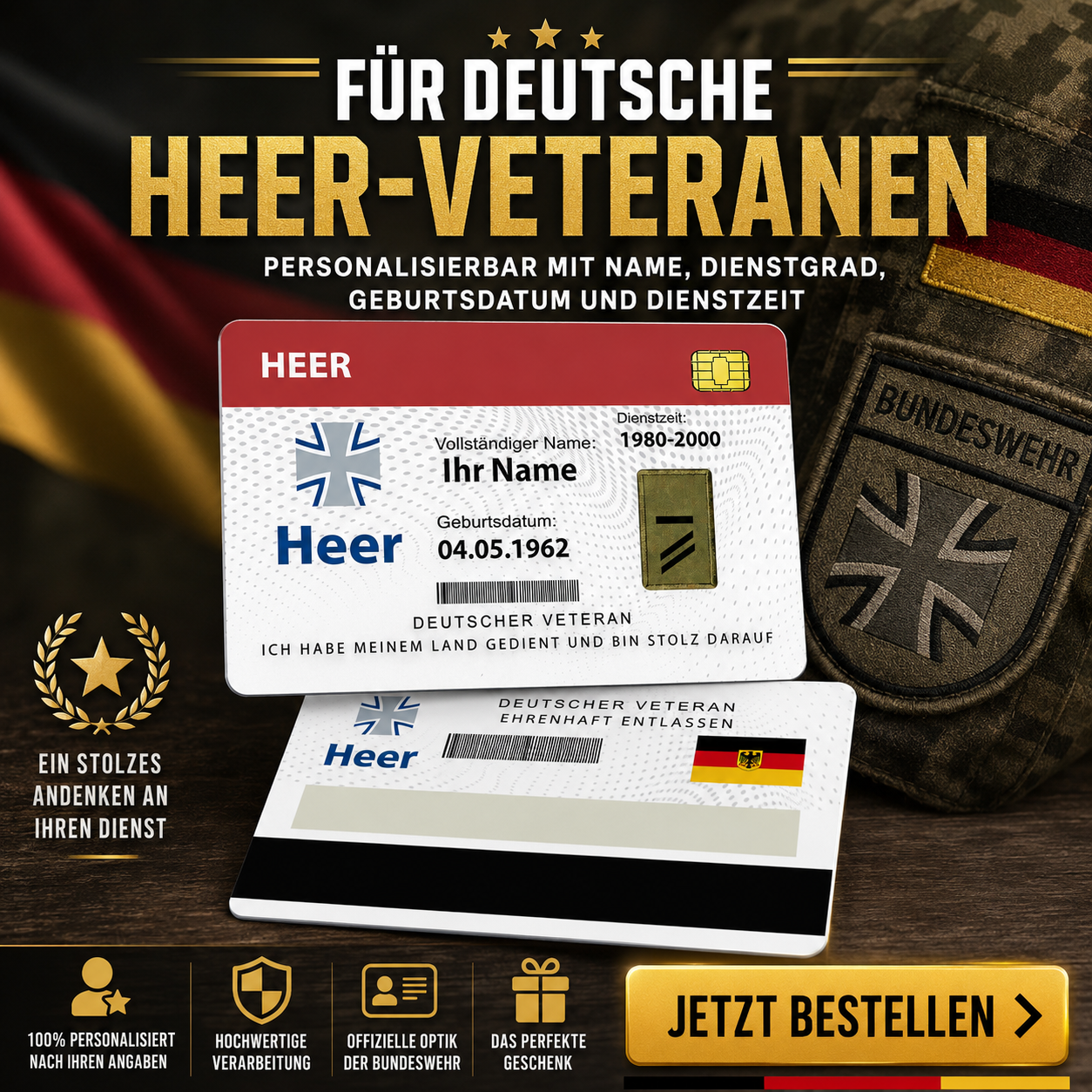 Personalized Germany Soldier/ Veteran With Rank, Name And Year Aluminum Wallet Card - 17502912
