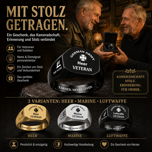 Personalized Germany Soldier/Veteran with Name and Rank Engraved Men’s Ring - 17629920