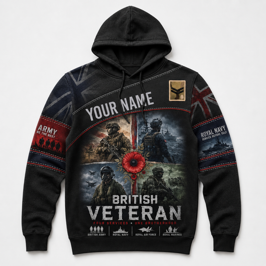 Personalized UK Soldier/Veteran with Name & Rank Hoodie All Over Printed - 177880320