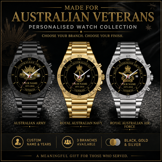 Personalized Australia Soldier/ Veteran With Name And Year Gentleman Stainless Steel Watch - 17391456