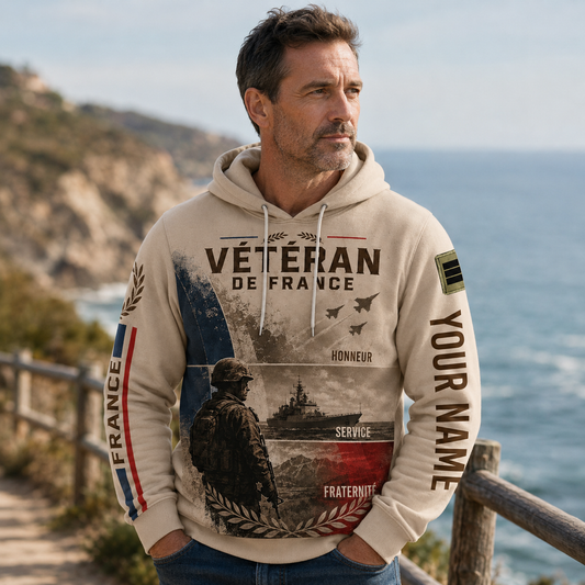 Personalized France Soldier/Veteran with Name & Rank Hoodie All Over Printed - 17786304