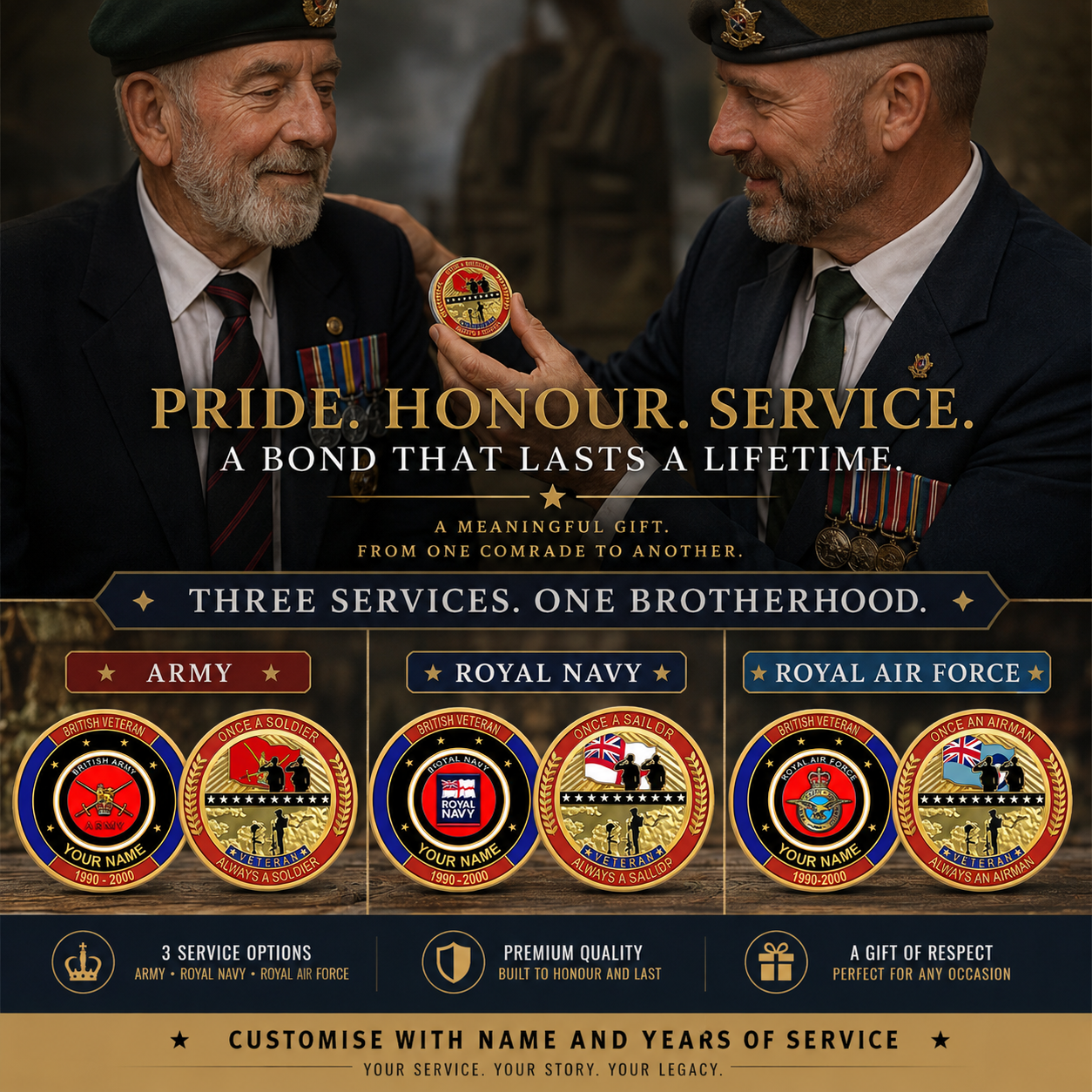 Personalized UK Veteran/ Soldier With Name And Year Challenge Coin - 17742240