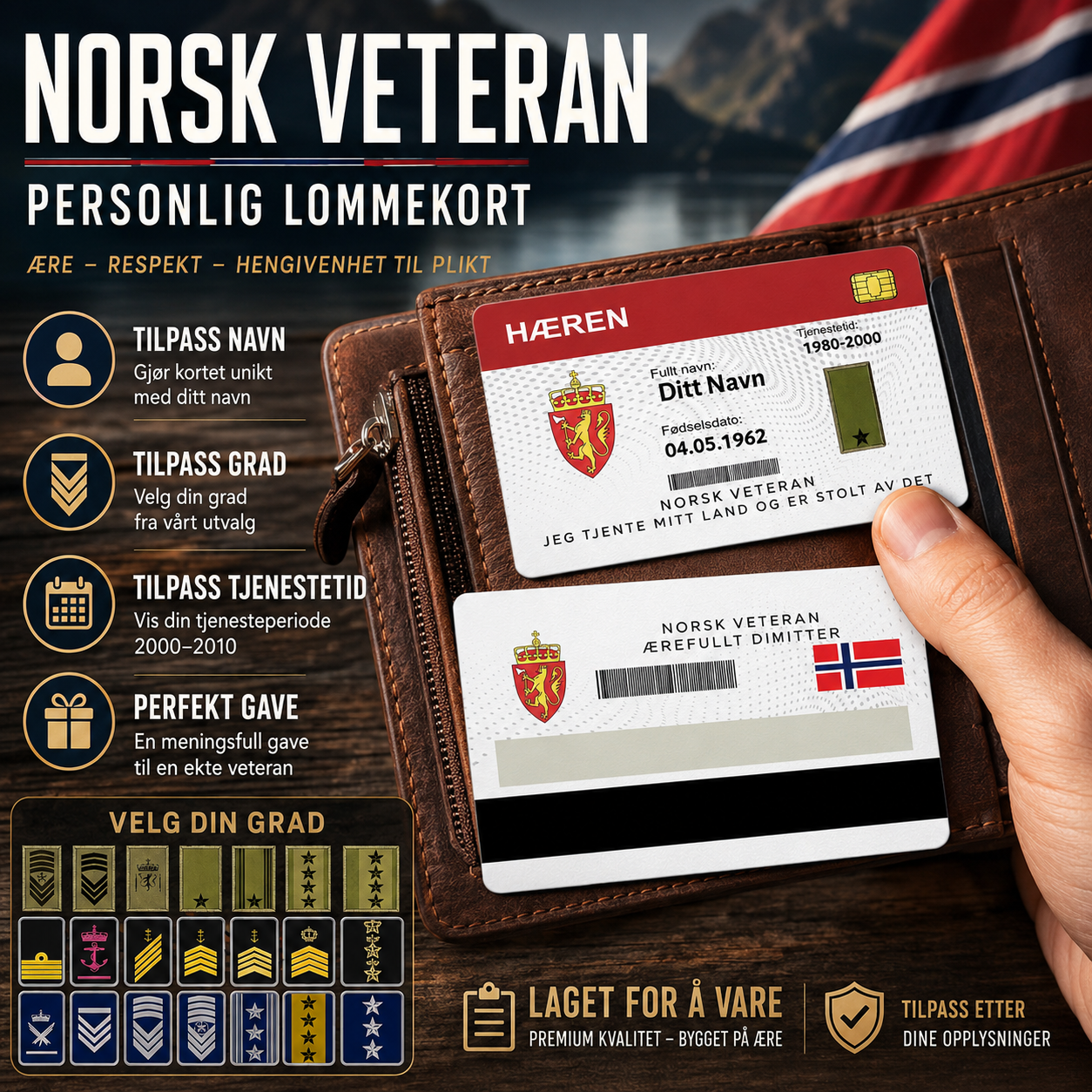 Personalized Norway Soldier/ Veteran With Rank, Name And Year Aluminum Wallet Card - 17502912