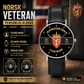 Personalisierte norwegische Soldat/Veteran mit Namen und Rang schwarze genähte Lederuhr – 0703240001 – goldene Version