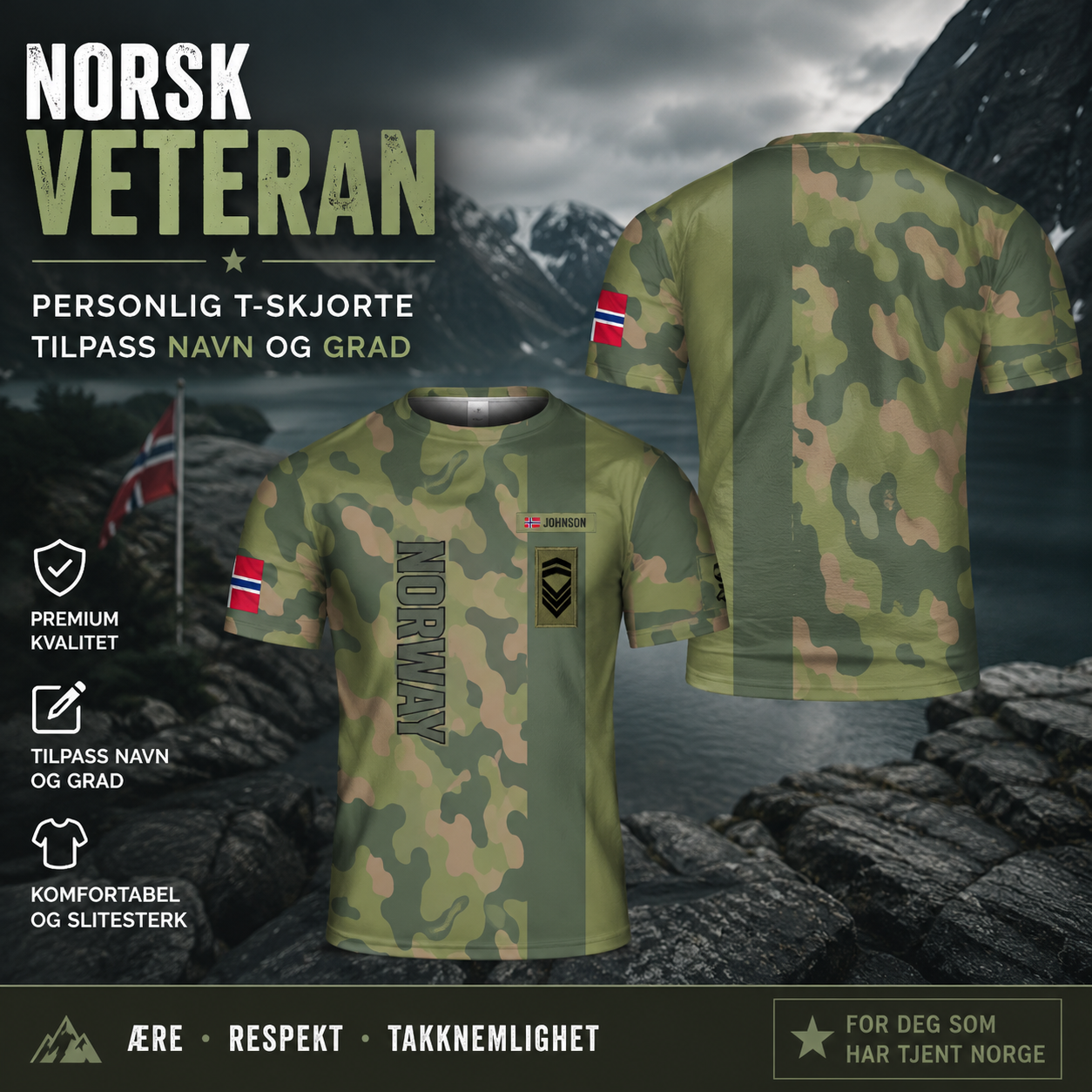 Personalized Norway Solider/ Veteran Camo With Name And Rank T-Shirt 3D Printed - 1705276801