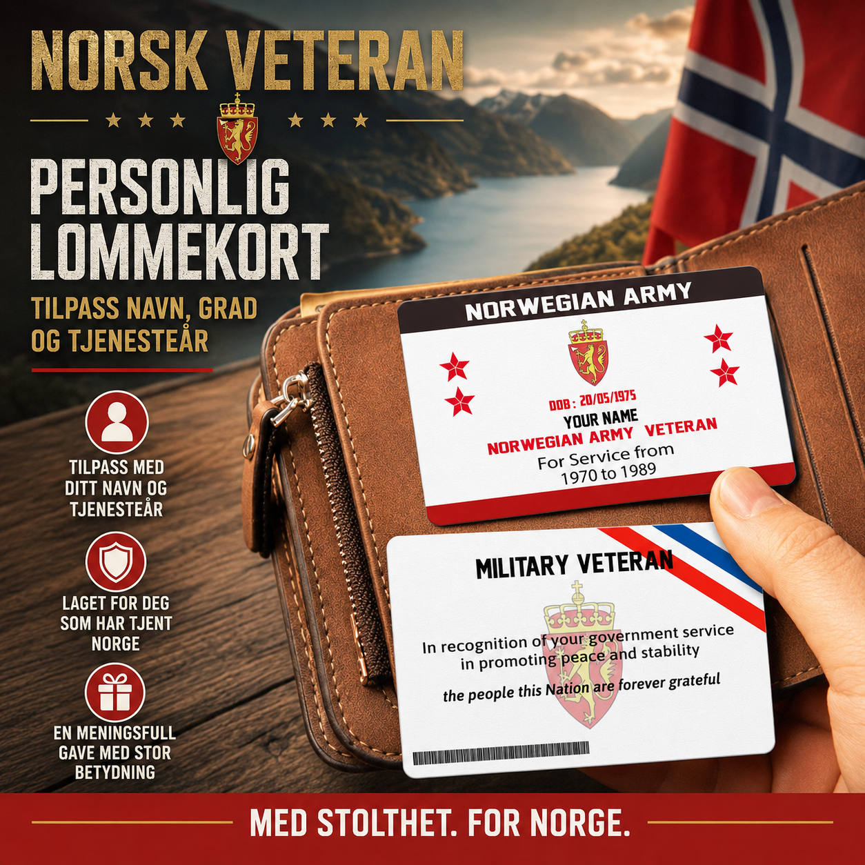 Personalized Norway Soldier/ Veteran With Rank, Name And Year Aluminum Wallet Card - 17471808