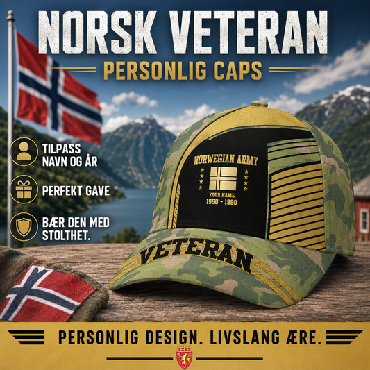 Personalized Rank, Year And Name Norway Soldier/Veterans Camo Baseball Cap Veteran - 174726722